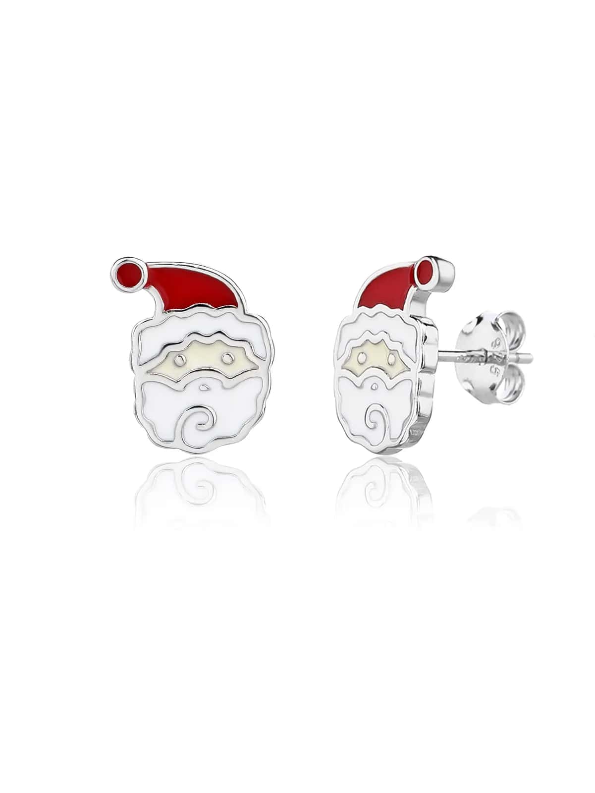 Mikulás stekkeres fülbevaló, piros-fehér színben, ródium bevonattal AG 925 ezüst