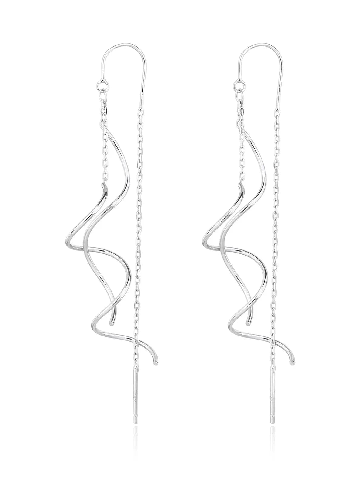 Ohrringe mit wellenförmigem Design und Kette, AG 925 rhodiniertes Silber (7,3 × 1,4 cm) 1