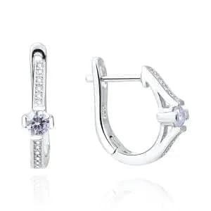 Silver white stone French lock earrings for women 1