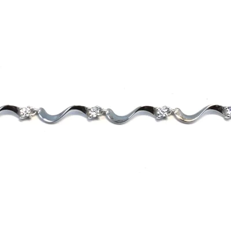 Silbernes Armband mit weißen Steinen und gewellter Krallenfassung 1