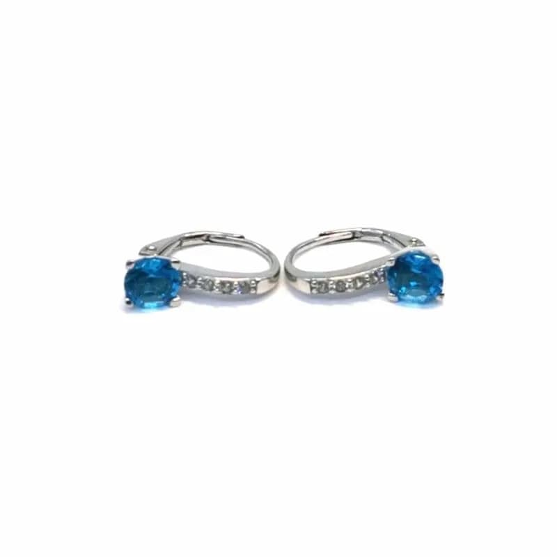 Pendientes de piedra azul-blanco plateada con cierre de patente 1