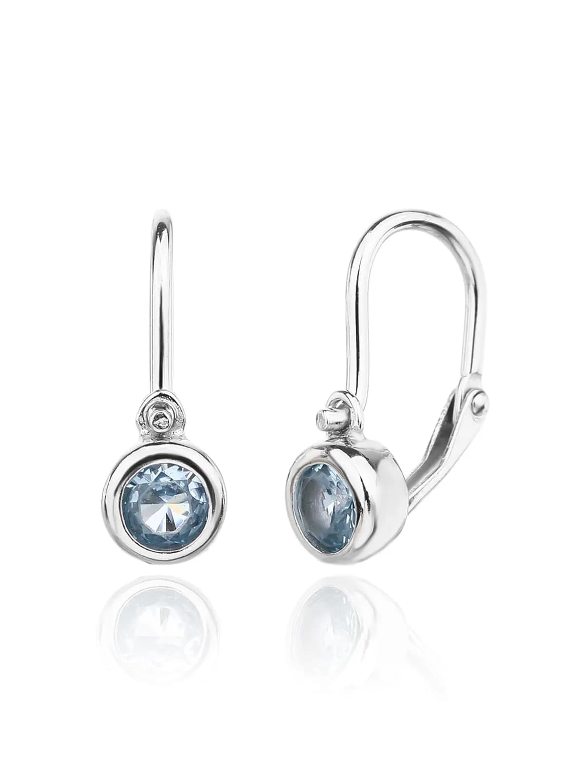 Aqua blue stone baby earrings - front clasp with 1 stone 1