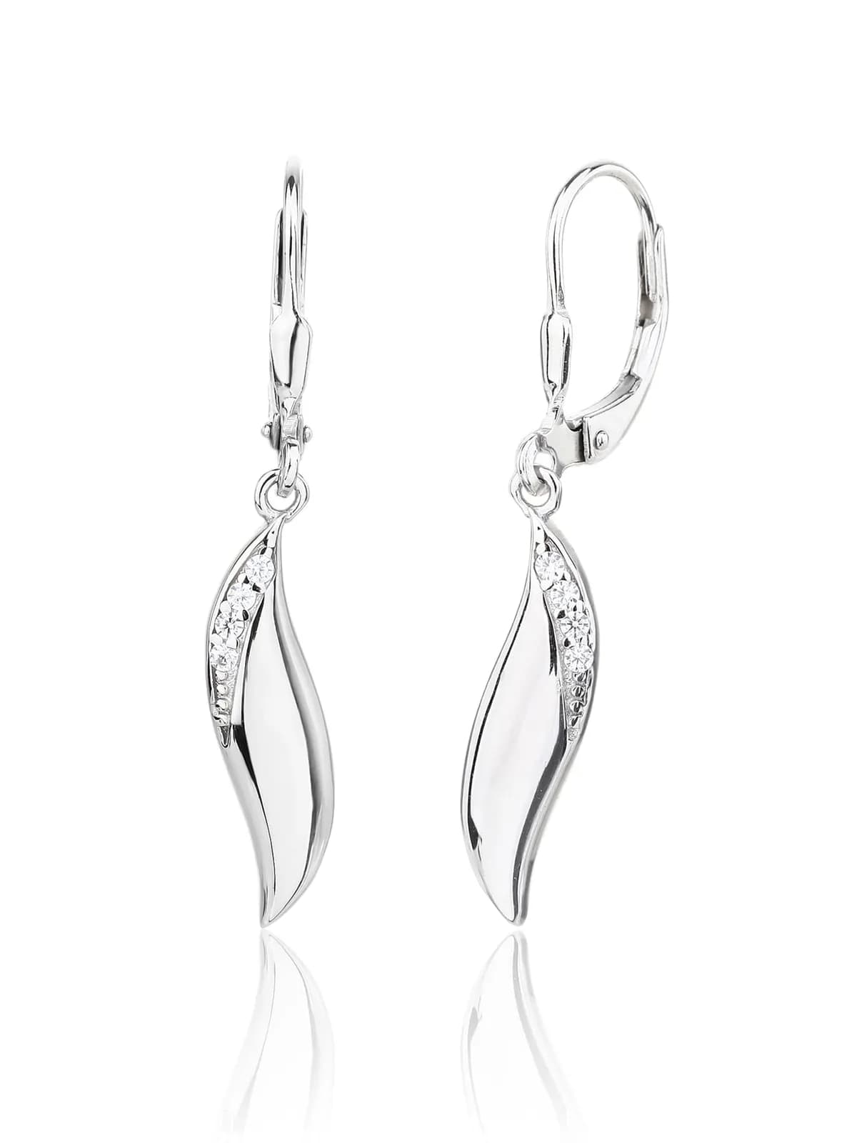 Silver wave shaped cubic zirconia stone earrings with patent closure 1