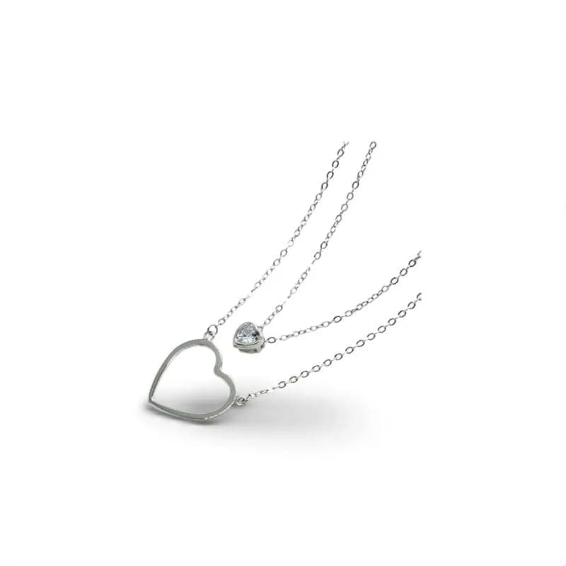 Double row silver necklace with heart pendant 1
