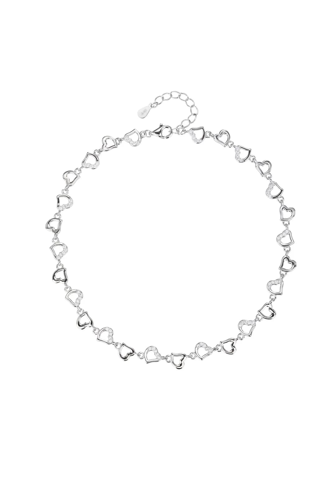 Szív mintás cirkónia köves bokalánc – 24+4 cm 1