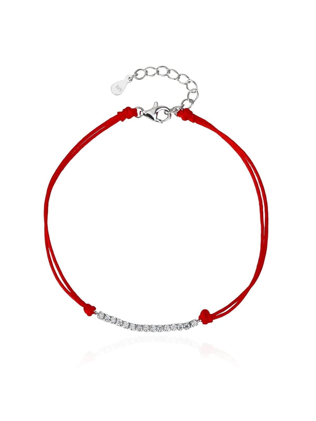 Piros fonalas védelmi órakísérő karkötő cirkónia köves díszítéssel, AG 925 ródiumozott ezüst (17 + 4 cm) 1
