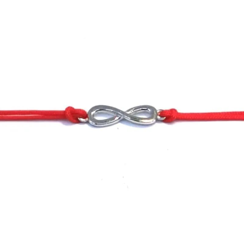 Silbernes Unendlichkeitszeichen, doppelter Strang, rotes Baumwollarmband 1