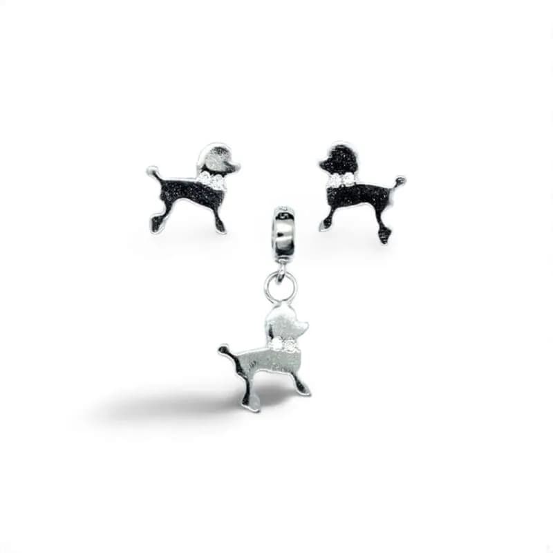 Silberner Stekkerhund mit weißem Stein besetzt 1