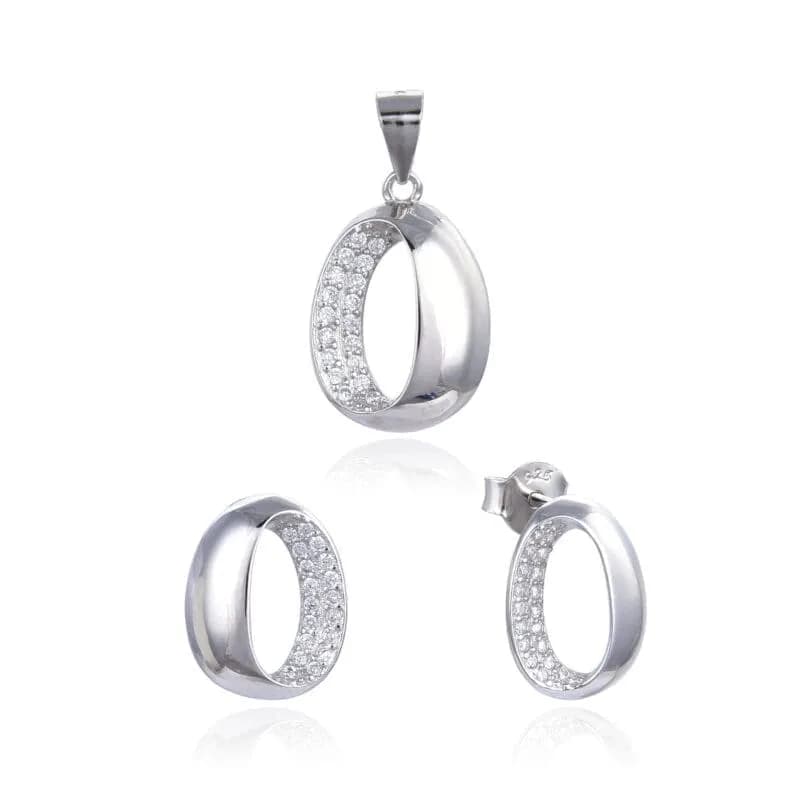 Fantasía oval con chevrón engastado con piedras blancas 1