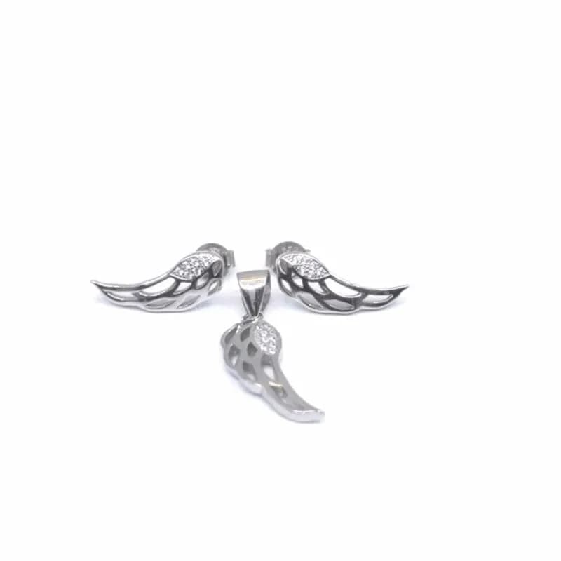 White stone angel winged earrings with plug earrings pendant 1