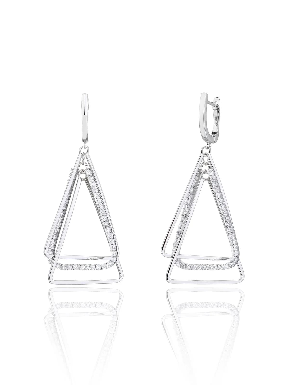 Pendientes en forma de triángulo de plata con piedras blancas 1