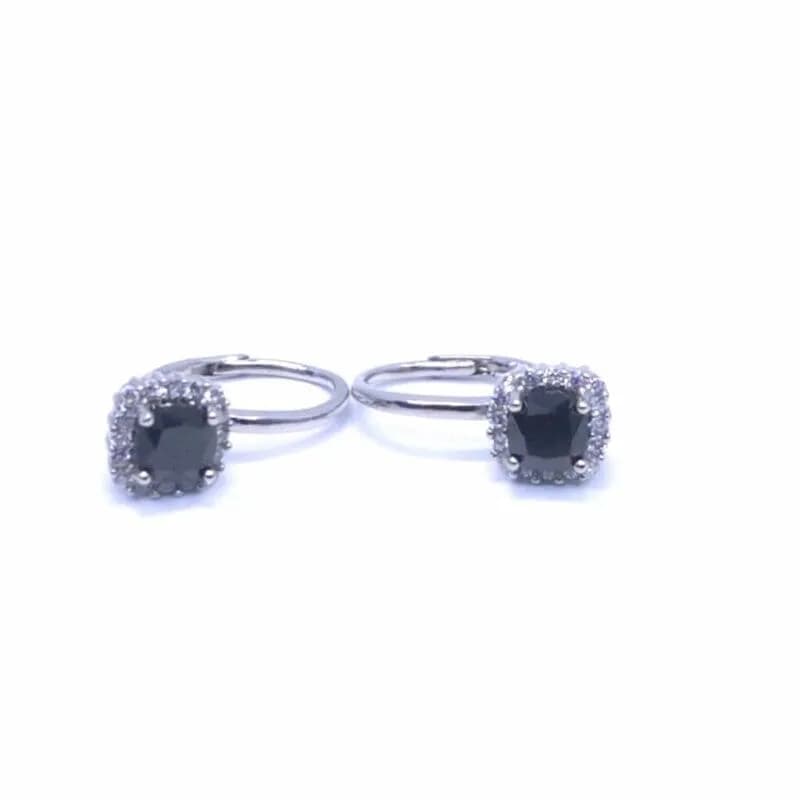 Silver black and white stones 4 claw earrings with patent closure 1