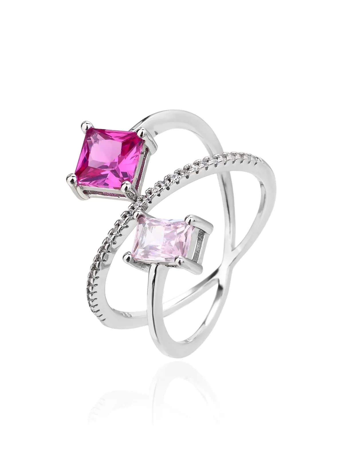 Designer Kétrészes Pink Cirkóniás Nyitott Ezüst Gyűrű 1