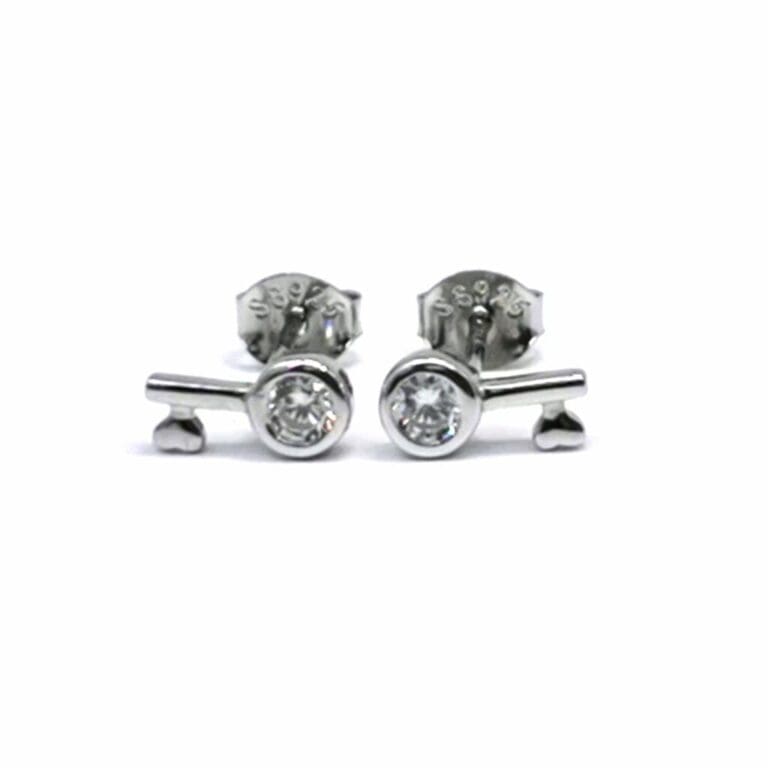 Silver white stone key earrings