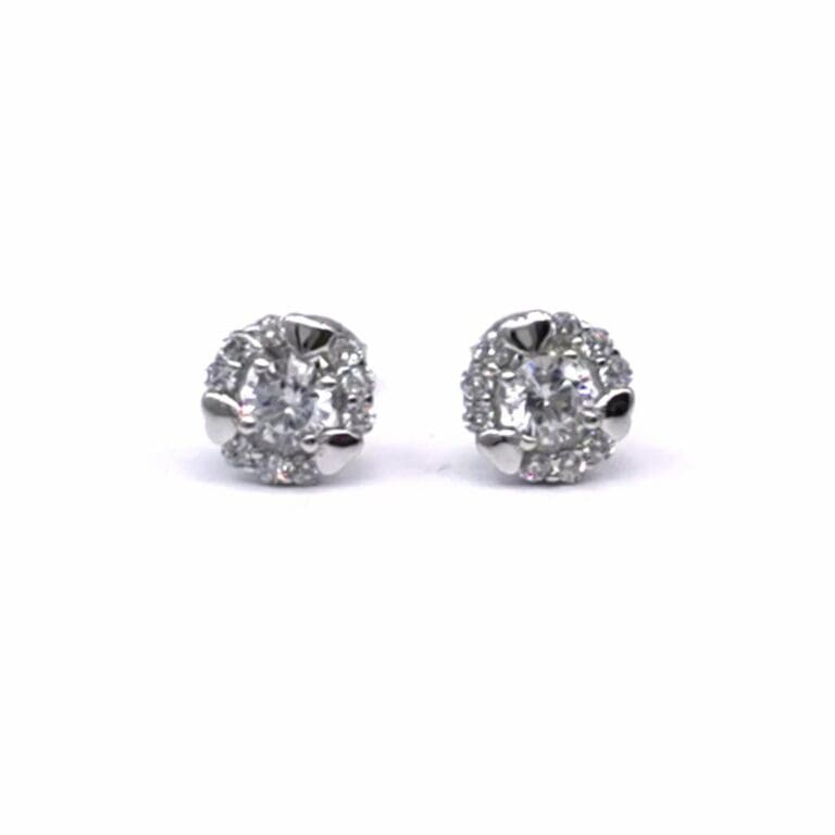 Silver white cubic zirconia stone heart earrings