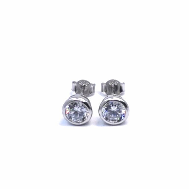 Silver white stone button earrings