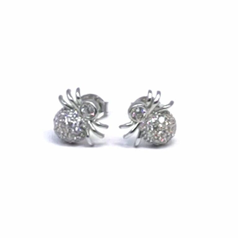 Silver white stone spider earrings