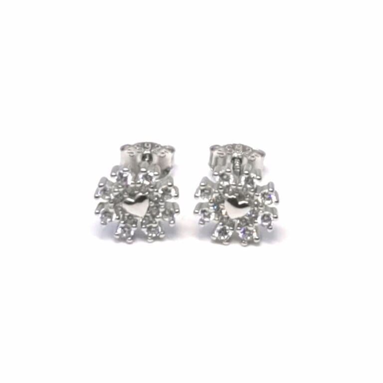 Silver white stone snowflake earrings