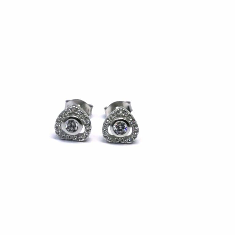 Silver white stone heart earrings