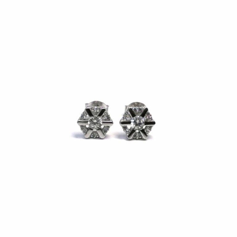 Silver white stone star earrings