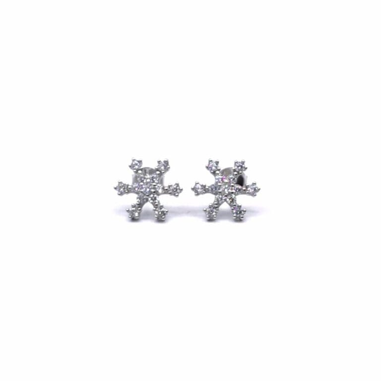 Silver white stone snowflake earrings