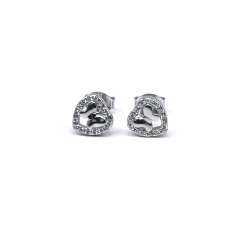 Silver heart butterfly earrings