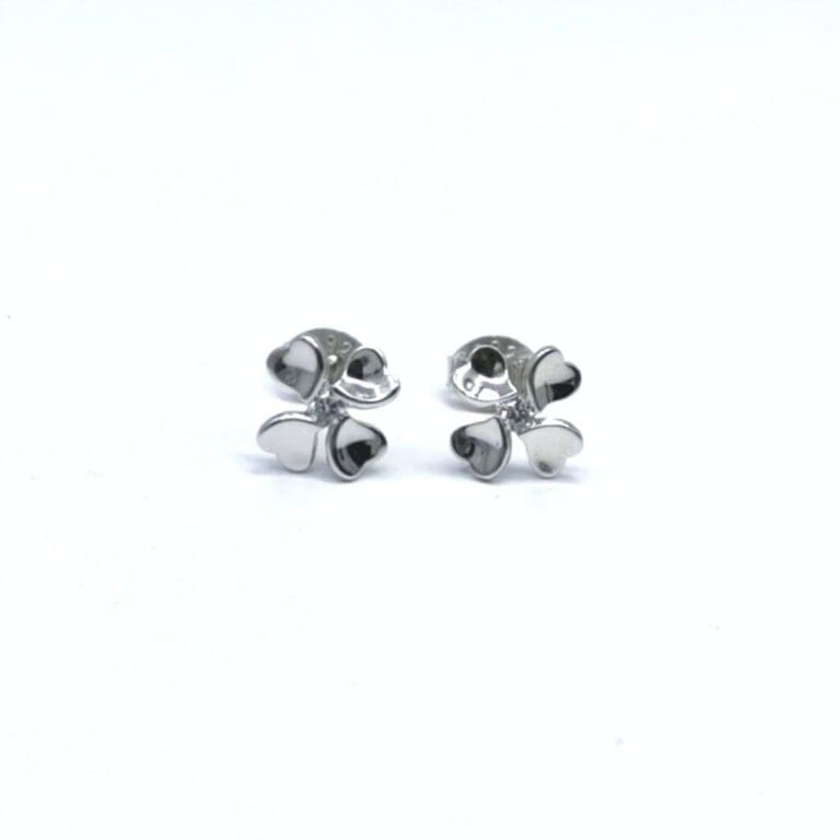Silver four leaf clover earrings with white stones