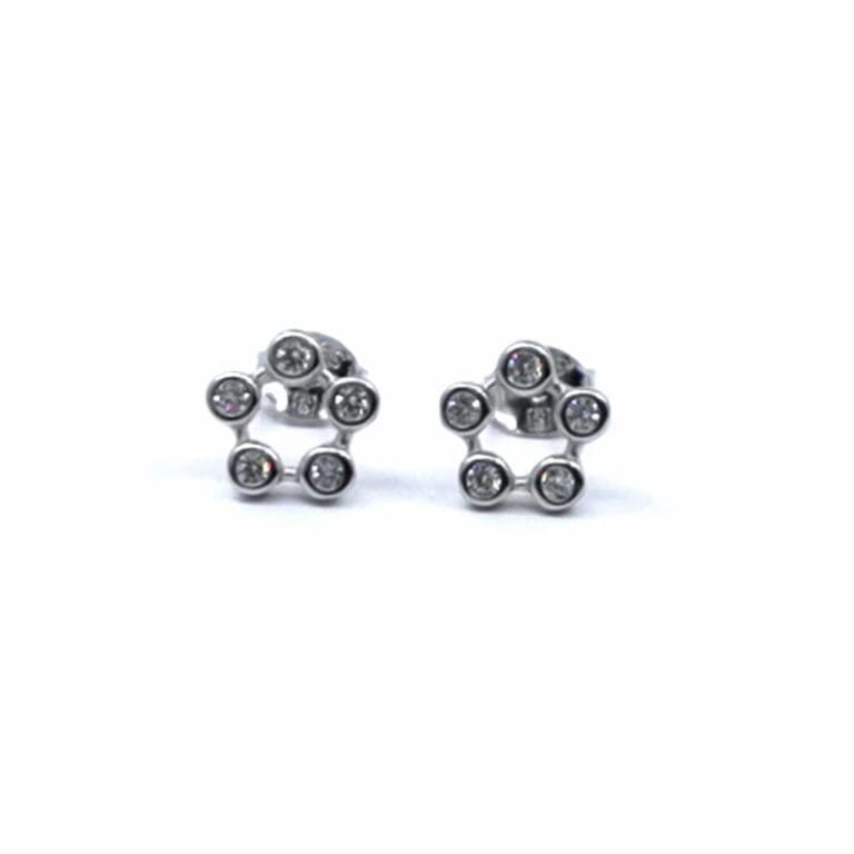 White stone silver round earrings