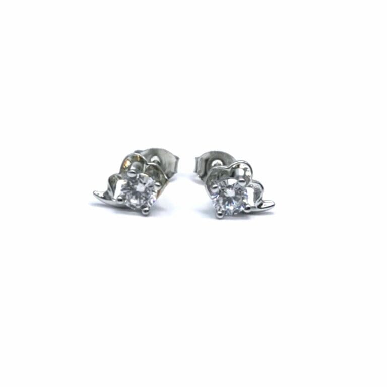 White stone silver half flower earrings