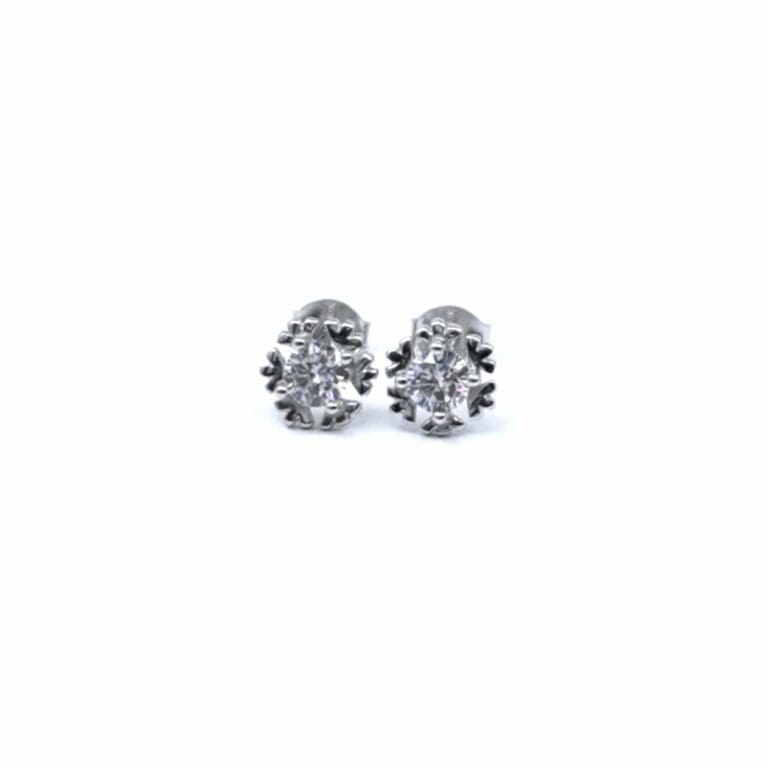 Silver snowflake white stone earrings