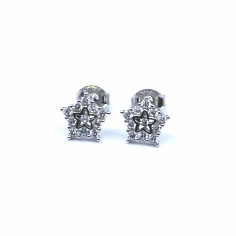 White stone silver star earrings