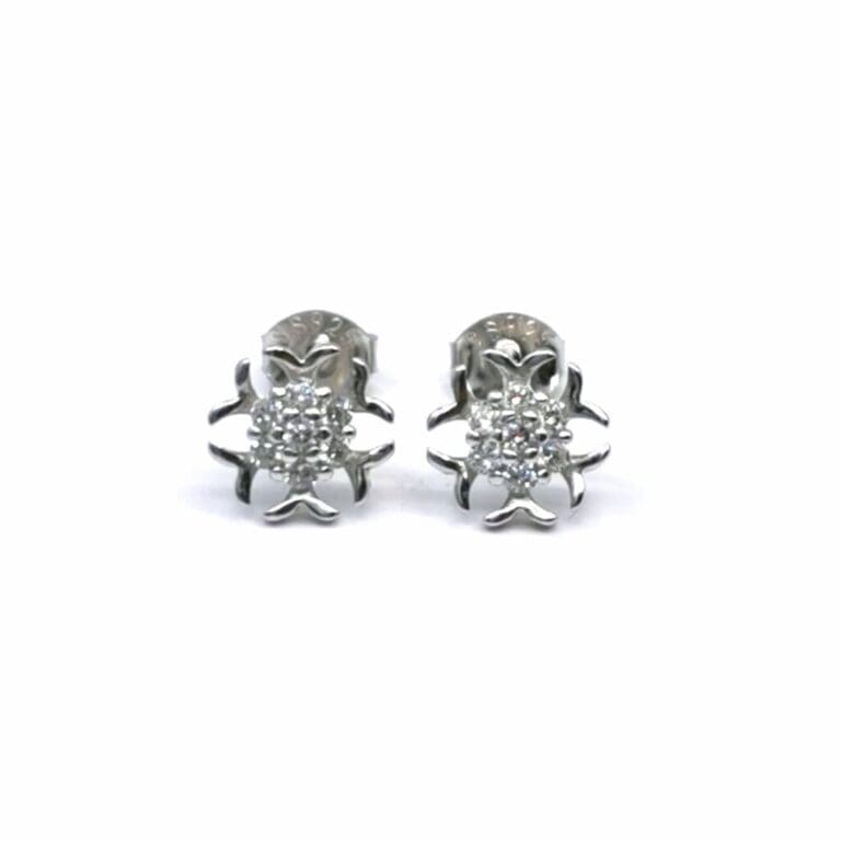 Silver snowflake white stone earrings