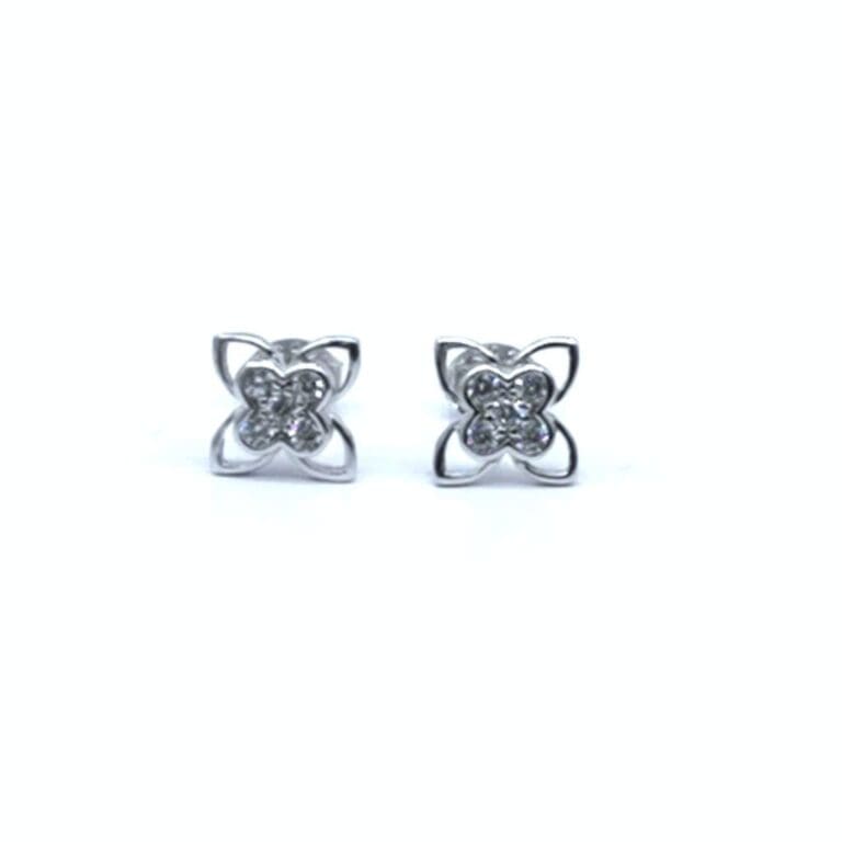 Silver white stone flower earrings