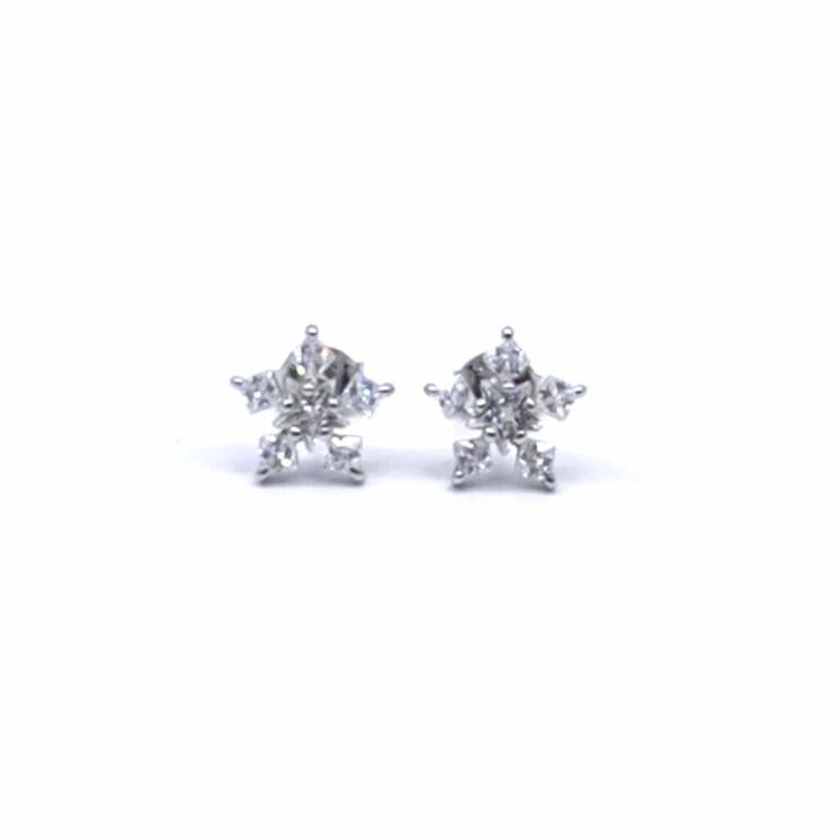 Silver white stone snowflake earrings