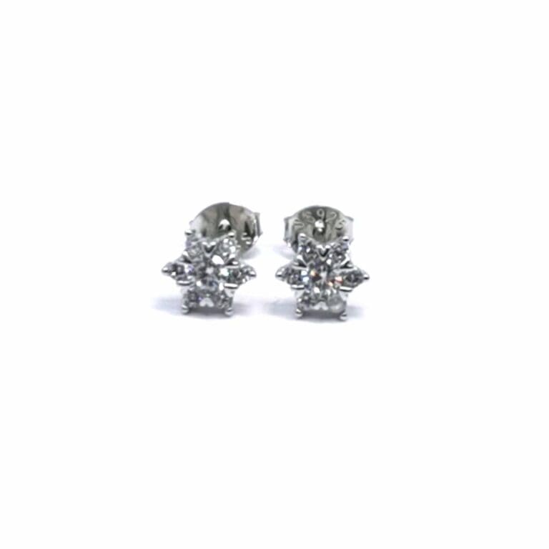 Silver white stone flower earrings
