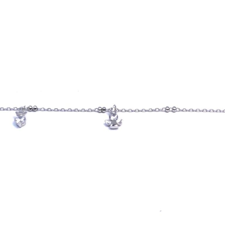 Silver white stone dangling angel bracelet