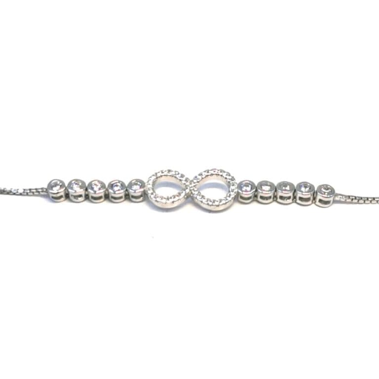 Silver white stone infinity sign button bracelet