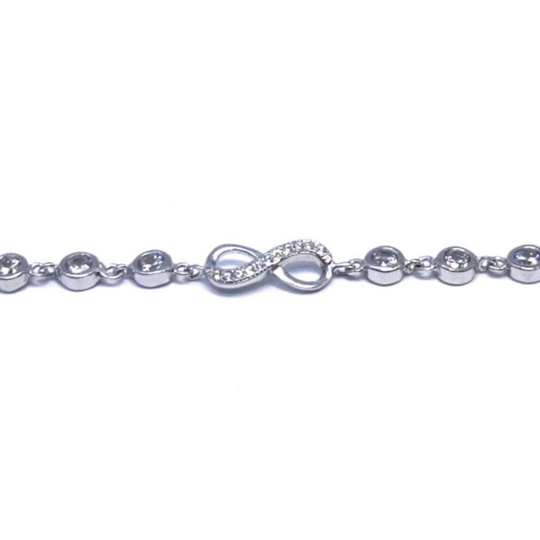 Silver white stone infinity sign bracelet with thin chain