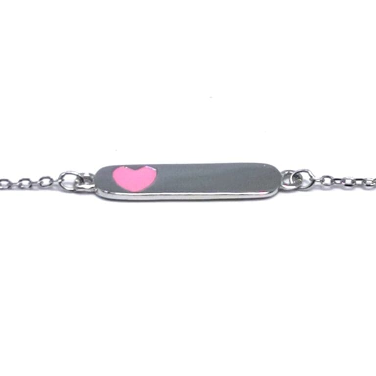 Silver baby bracelet with pink heart