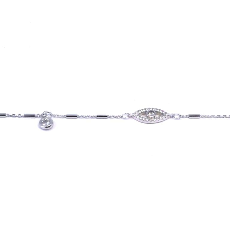 Silver white stone chain bracelet with eye motif