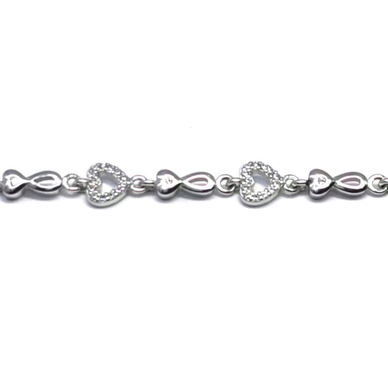 Silver white stone heart bracelet