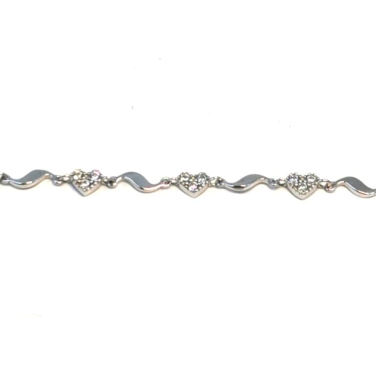 Silver white stone wavy bracelet with hearts