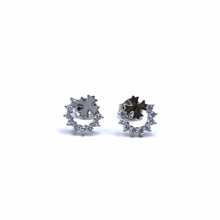Silver Maltese cross white stone earrings