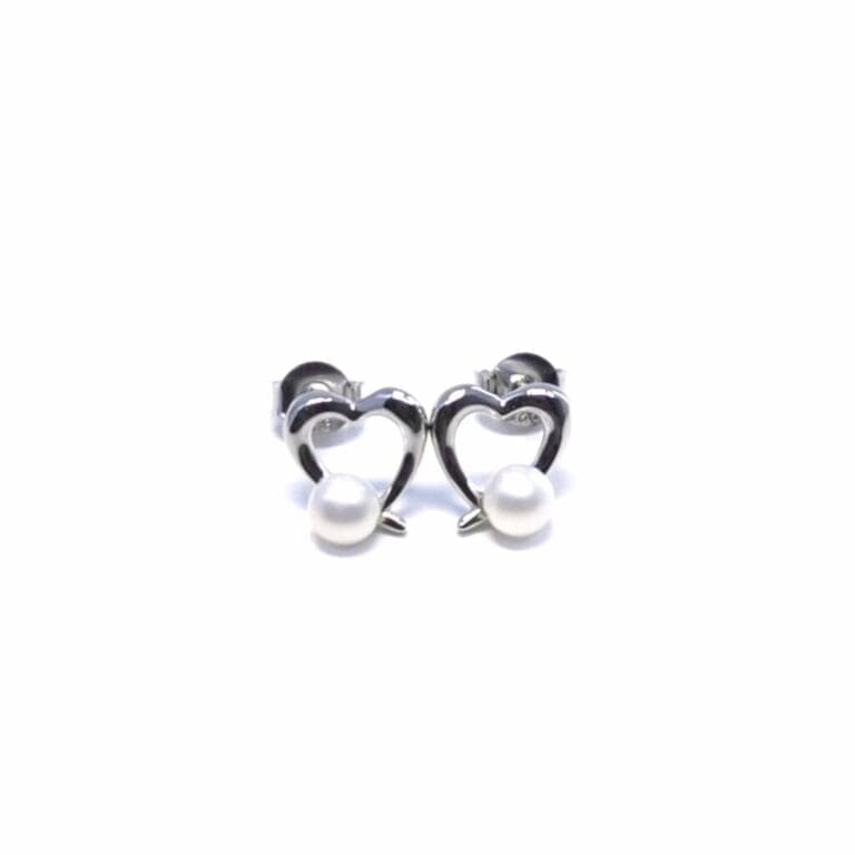 Beaded heart silver stud earrings