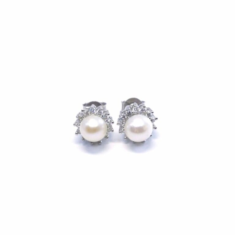 Silver white stone pearl earrings