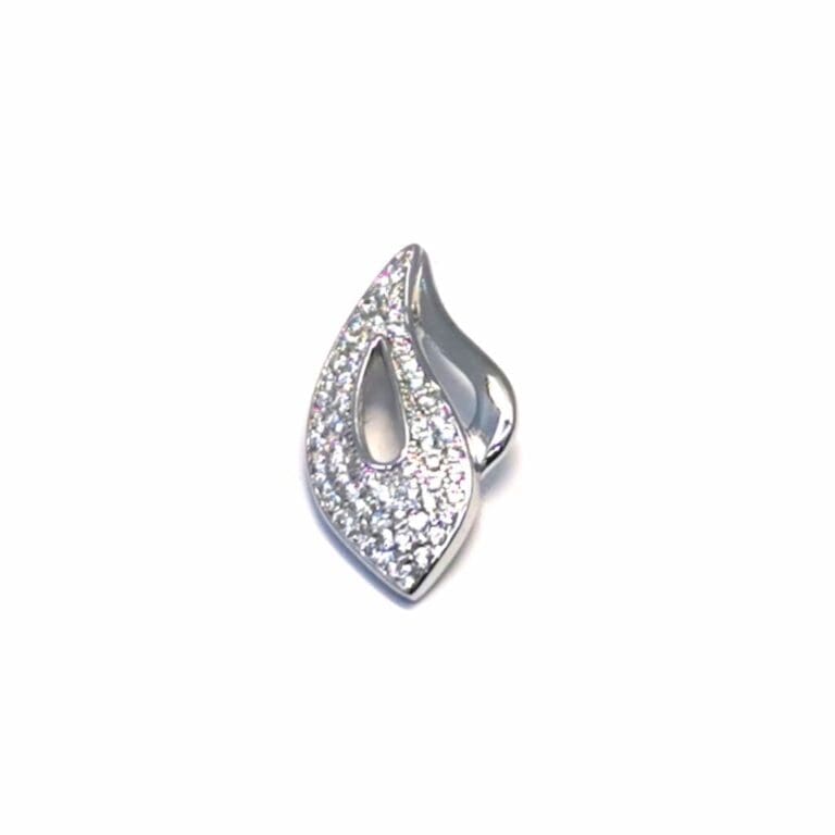 White stone double contoured leaf pendant