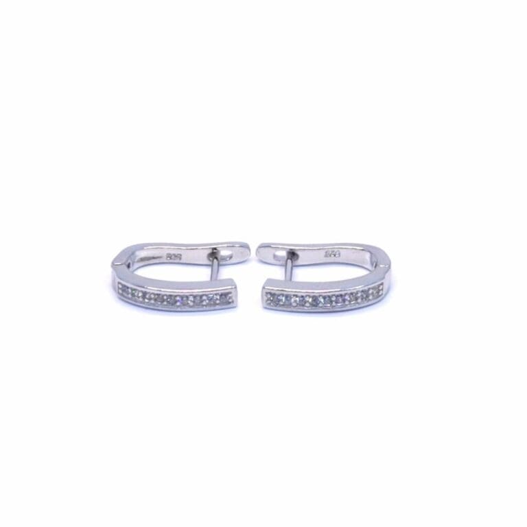 Silver white row of stones French clasp earrings
