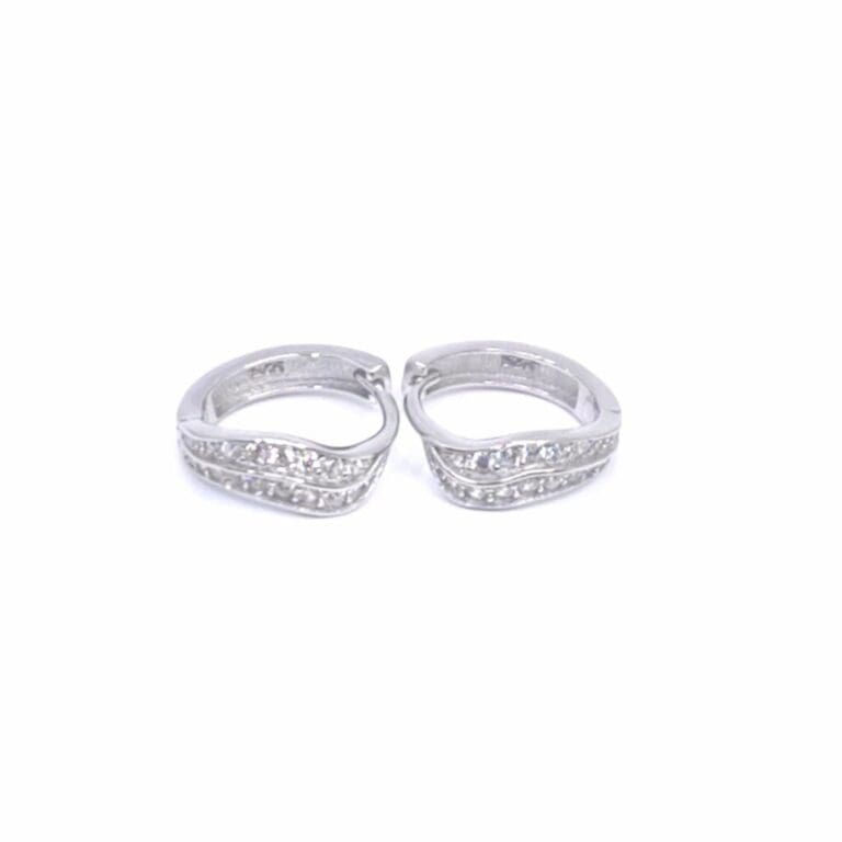 Silver white stone wavy small hoop earrings