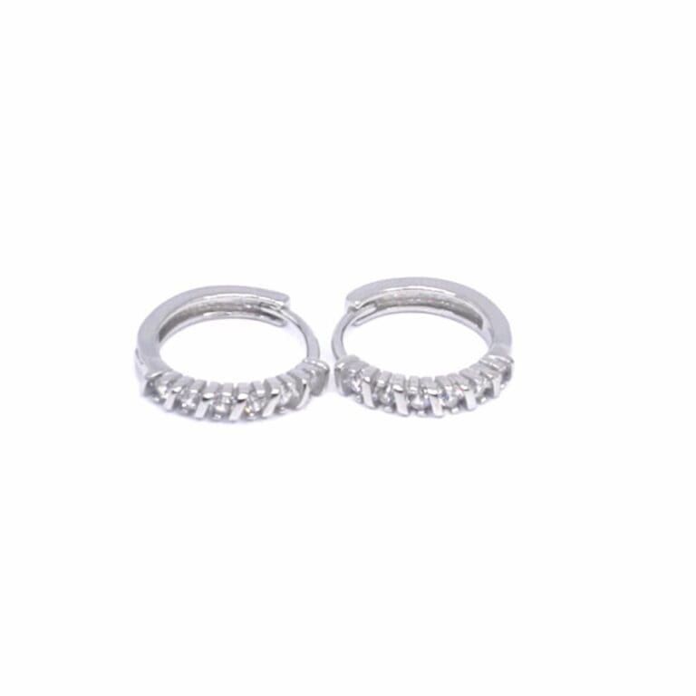 Silver white stone small hoop earrings