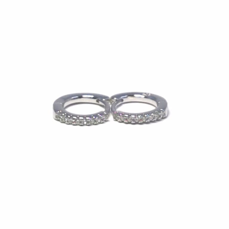 Silver white single row stone small hoop earrings